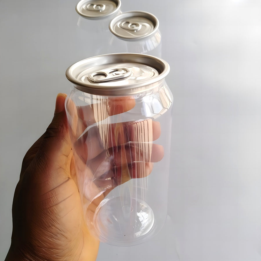 Doză transparentă de 250 ml, goală, cu capacul de aluminiu sigilat
