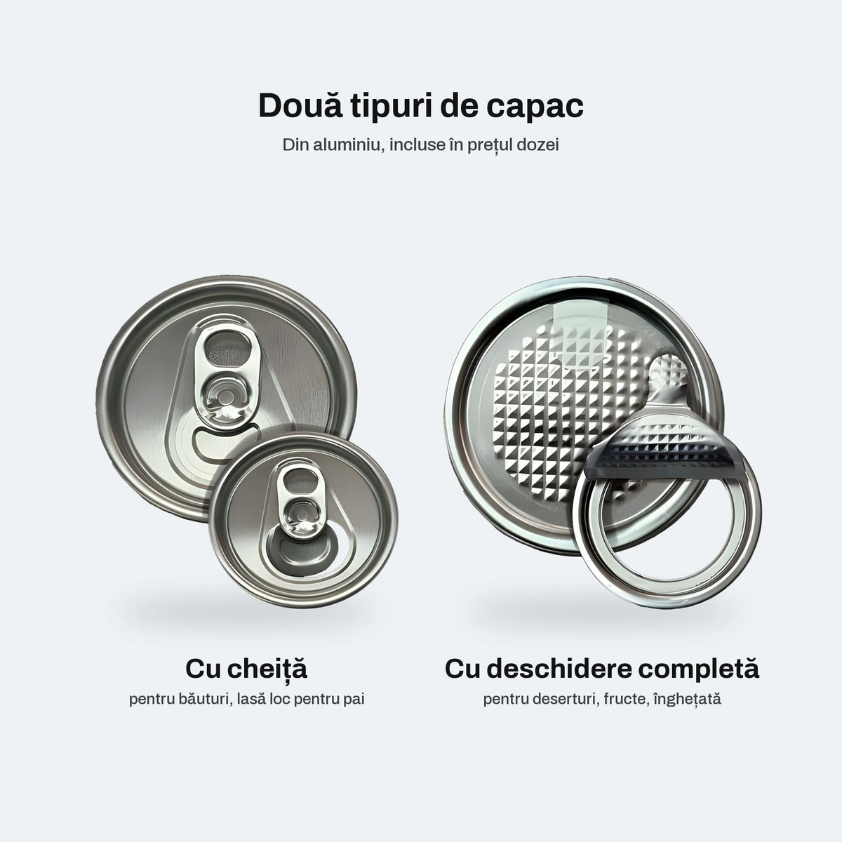 Capacul cu cheiță și capacul cu deschidere completă